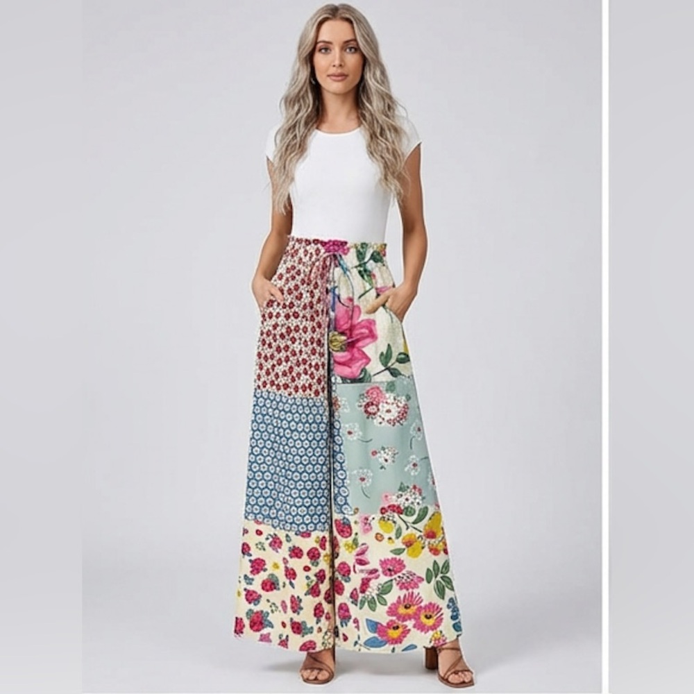 Boho Flowy Floral Wide Leg Pants